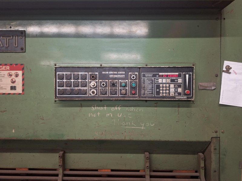 1/2″ x 10′ Cincinnati Model 500HS-10 Hydraulic Power Squaring Shear, 1990