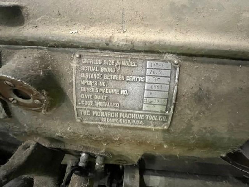 14&#039;- C MONARCH LATHE - 16.5&quot; SWING - 30&quot; CENTER TO CENTER