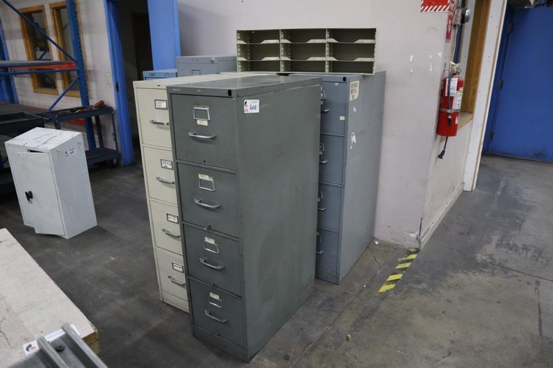 Metal 4 Drawer File Cabinets (6) with Desktop File Organizer- Auction Item