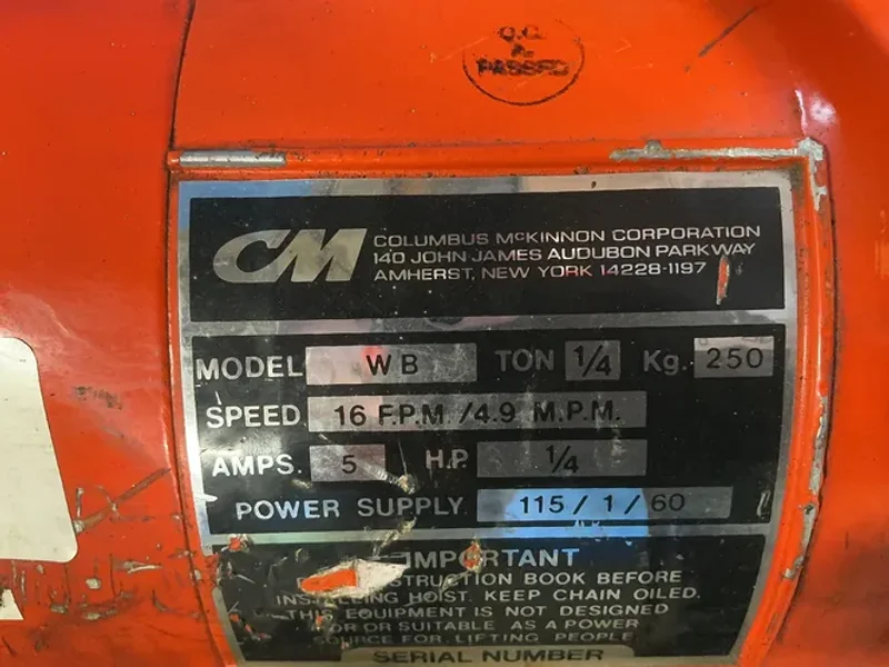 CM 1/4 TON ELECTRIC CHAIN HOIST   -  WB