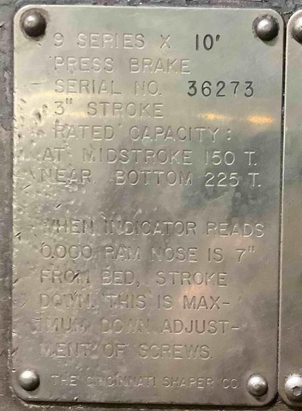 225 TON X 12' CINCINNATI MODEL #9 MECHANICAL PRESS BRAKE: STOCK #22781