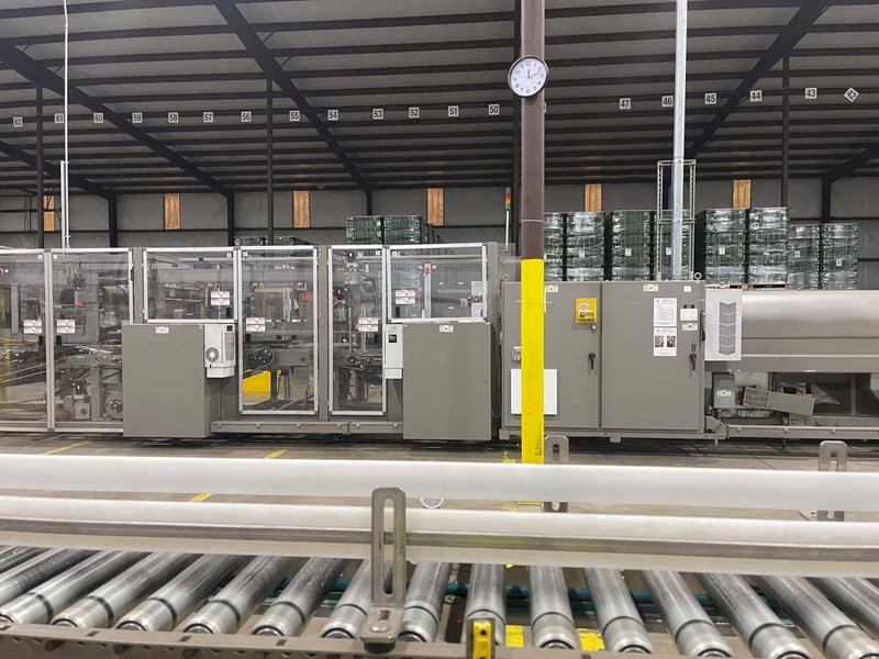 Douglas SPS-60 Shrink Wrap Line with Trivex Uploader &amp; Alvey 891i Palletizer – Fully Integrated Turnkey Beverage Variety Pack System