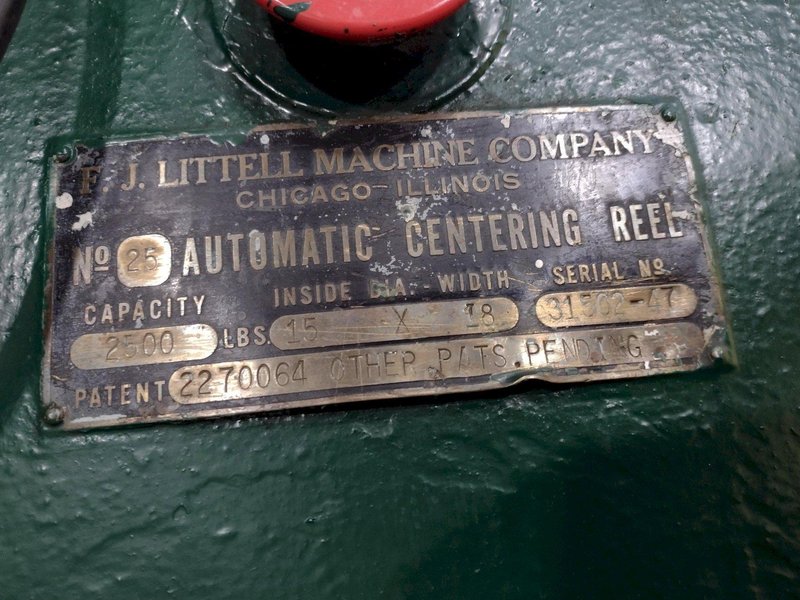 2500 LBS  x 18&quot; LITTELL MODEL #25 PULL OFF COIL REEL UNCOILER: STOCK #16503