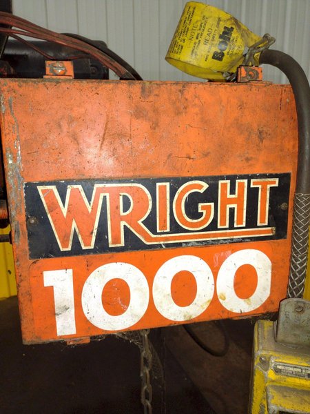 2000 LBS (1 TON) WRIGHT MODEL #W1 CABLE HOIST W/ POWERED TROLLEY: STOCK #18744