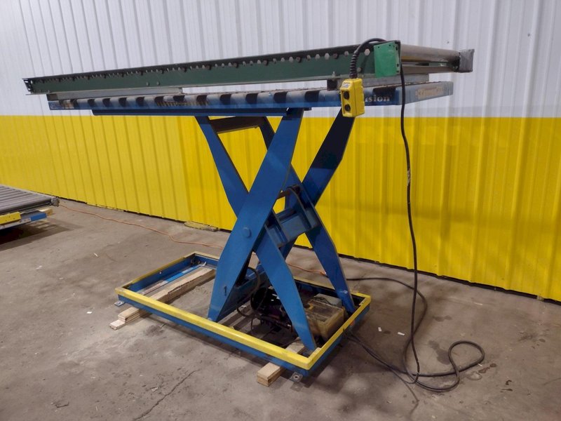 3,500 LBS X 30" X 96" BISHAMON MODEL #VIS-35-48 SINGLE PHASE 110V ROLLER TOP HYDRAULIC LIFT TABLE: STOCK #20967