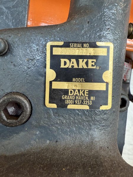 75 TON DAKE 75H HYDRAULIC H-FRAME PRESS. STOCK # 0344625