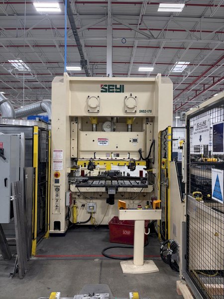 176 Ton Seyi Model SNS2-176 Straight Side Double Crank Press.New (2022) , 5.12" Str, 40-85 Spm vari, 15.75" Die height,72" x 30" BA, Low hours.