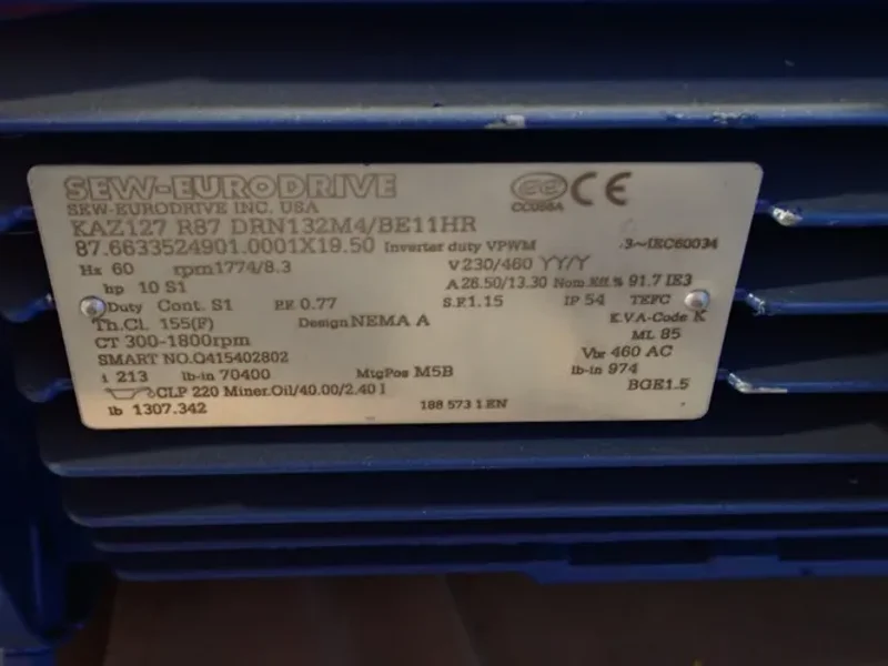 SEW EURODRIVE 10 HP GEAR DRIVE  -  KAZ127 R87 DRN132M4 BE11HR