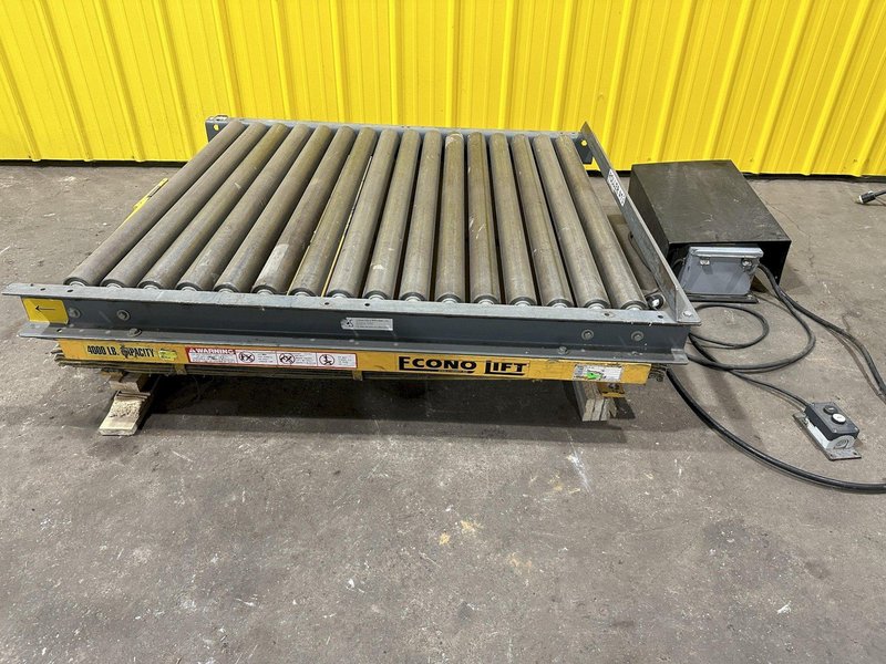 4,000 LBS X 60&quot; X 48&quot; ECONO LIFT HYDRAULIC SCISSOR LIFT TABLE WITH ROLLER CONVEYOR TOP, 115 VOLT: STOCK #20962