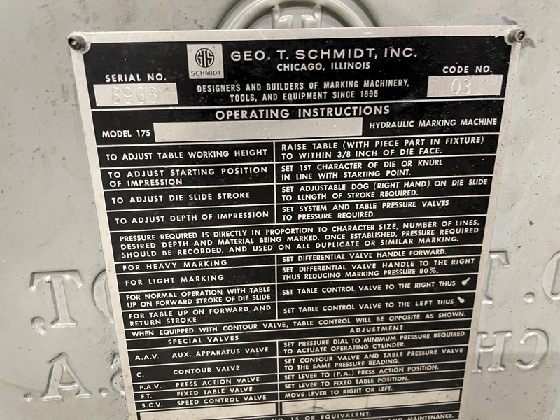 GEO SCHMIDT MODEL #175-3 MARKING MACHINE: STOCK #77040