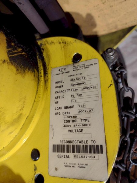 2 TON X 12' GORBEL WALL MOUNTED JIB CRANE W/ 2 TON YALE POWERED HOIST: STOCK #19135