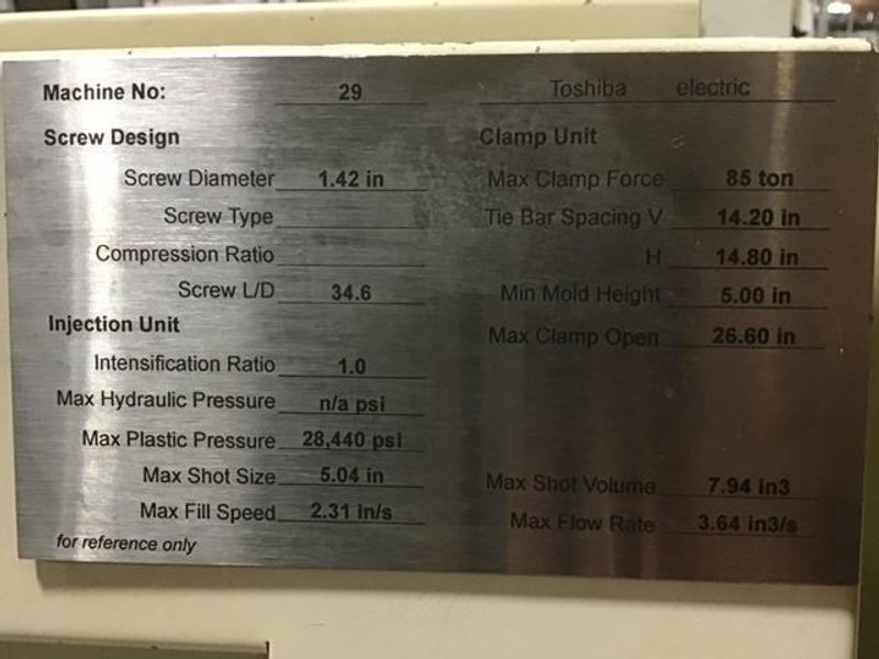 2003 TOSHIBA EC85NV21-2 INJECTION MOLDING MACHINE: STOCK #21221