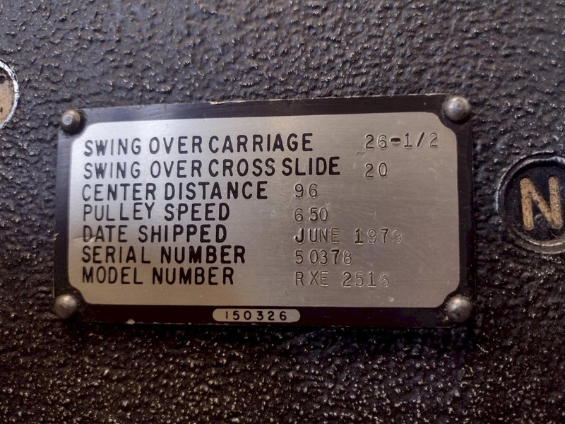 26" x 96" LODGE &amp; SHIPLEY MODEL #RXE 2516 ENGINE LATHE, 2" HOLE: STOCK 17057