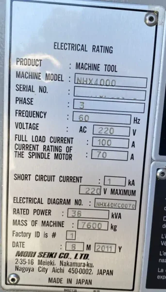 DMG Mori Seiki NHX-4000 Horizontal Machining Center – Mill