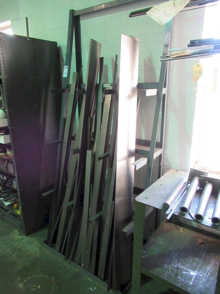 Material Storage Rack and Content, Mostly Flat Bar Stock- Auction Item