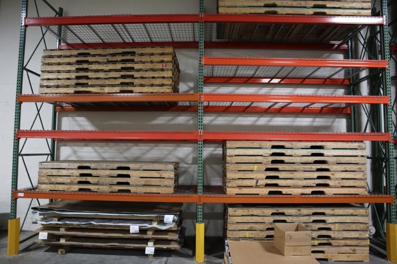 Pallet Racking: (3) 16'H x 48" Uprights, Tear-Drop Style, (9) 10' Shelves, Wire Decking - NO CONTENTS- Auction Item