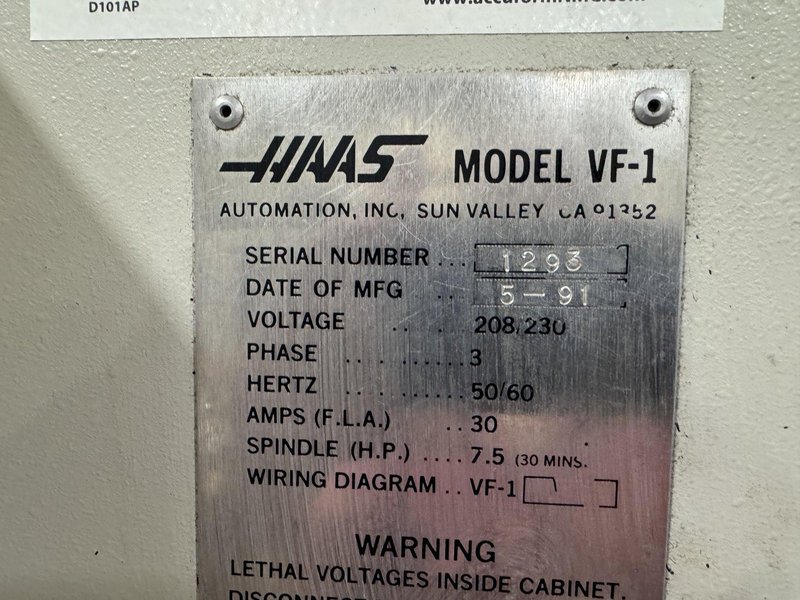 1991 HAAS VF-1 Vertical Machining Center - Good Condition