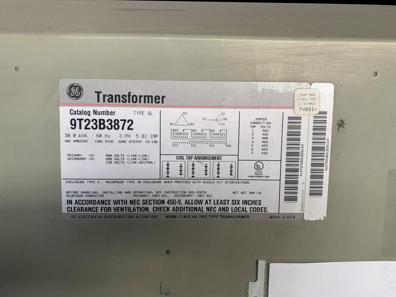 GE 30 KVA 300 LB TRANSFORMER. STOCK # 0639523.