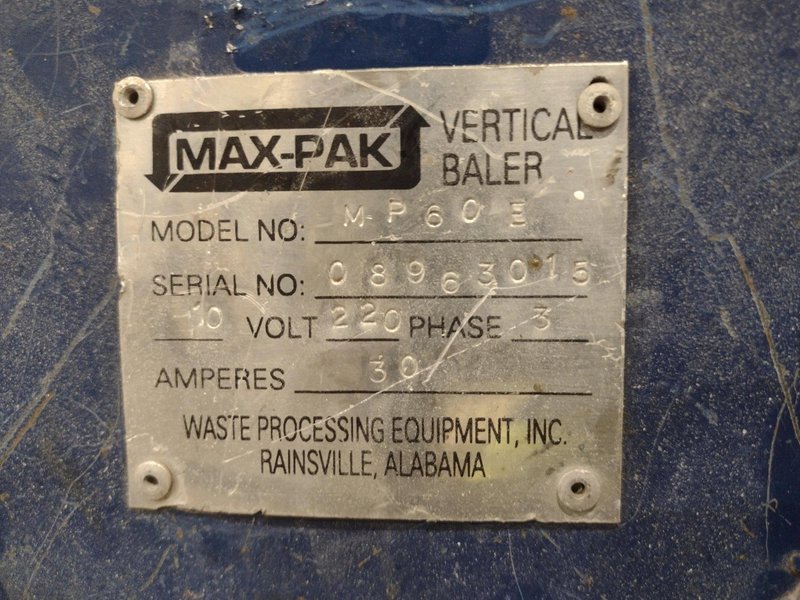 60&quot; X 48&quot; X 30&quot; MAX-PAK MODEL #MP-60-E VERTICAL HYDRAULIC CARDBOARD BALER: STOCK #23656