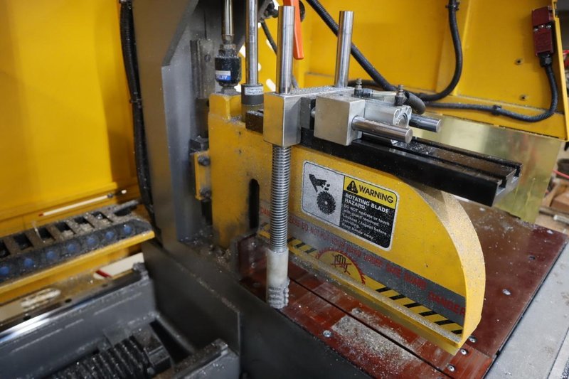 PMI-455 Type A Automatic Circular Upacting Saw, ProFace Control, In-Feed Conveyor,  Powermatic Powertec Collectors- Auction Item