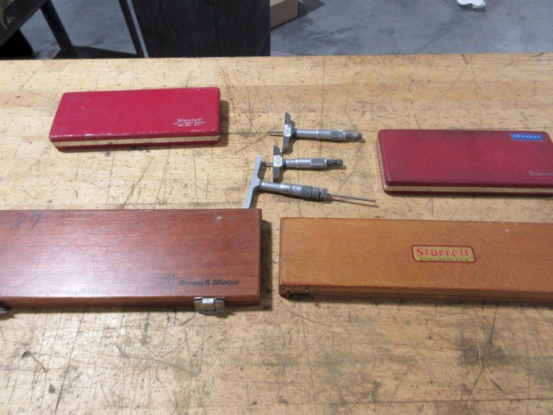 Depth Micrometers with Various Length Barrell Attachments, Starrett, Brown &amp; Sharpe and Others- Auction Item