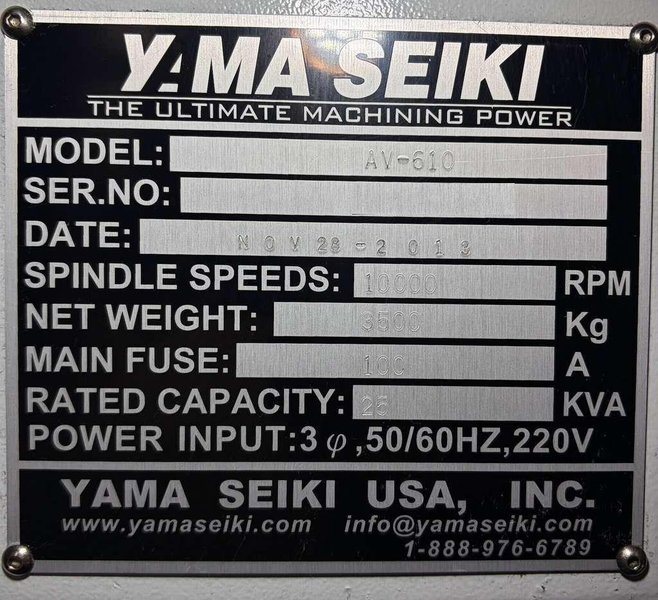 Yama Seiki AV-610 CNC Vertical Machining Center – 10000 RPM Mill