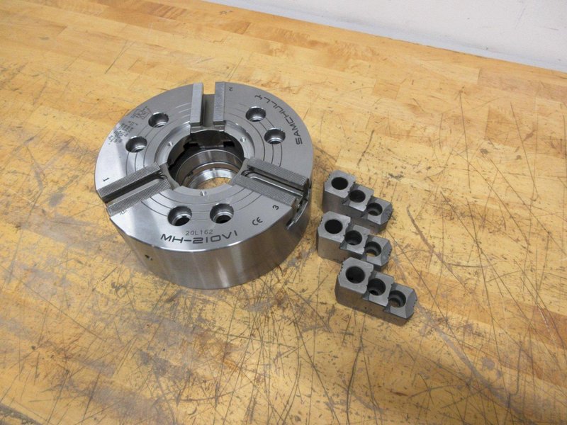 Samchully MH Series 3-Jaw Mega-Bore Open-Center Power Lathe Chuck, 10" Size - MH-210V1 with Serrated Hard Step Jaws- Auction Item