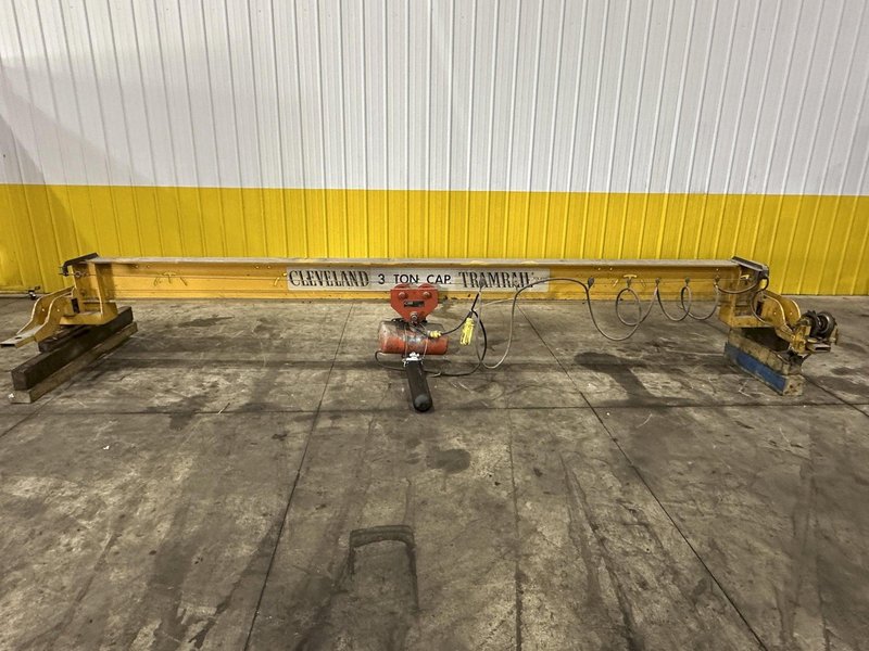 3 TON X 20' CLEVELAND TRAMRAIL UNDERSLUNG BRIDGE &amp; 3-TON CM LODESTAR HOIST: STOCK #23054