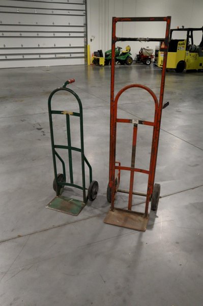 2 Wheel Moving Dolly Carts, (2pcs) Both with Hard Rubber Tires, (1) Has Welded Height Extension.- Auction Item