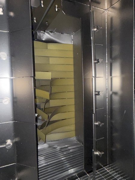 36" x 48" x 8 WHEEL PANGBORN ROTOBLAST PASS THROUGH HANGING CONVEYOR SHOT BLAST MACHINE: YOBRO #24717