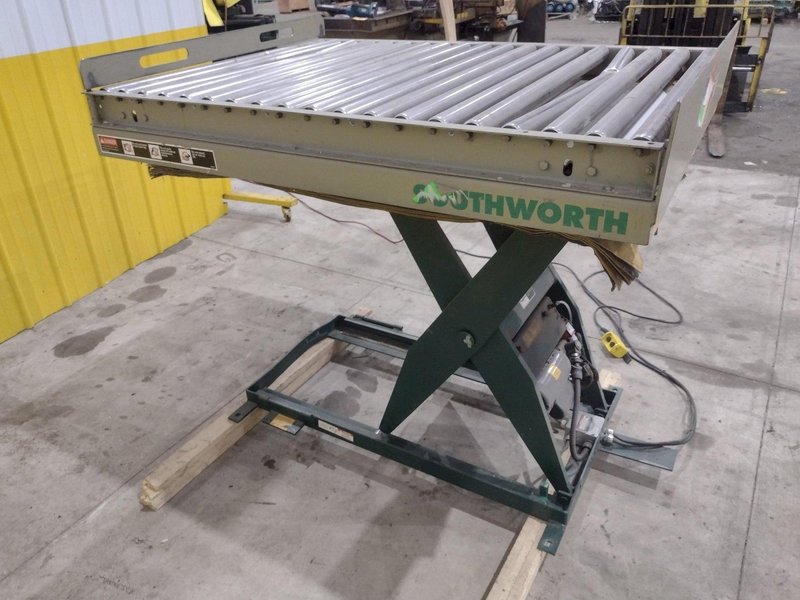 3800 LBS X 60" X 42" SOUTHWORTH MODEL #LS4-36 HYDRAULIC SCISSOR LIFT TABLE WITH ROLLER TOP, 110 VOLT: STOCK #20887