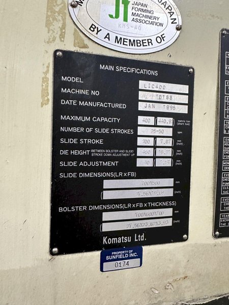 440 TON KOMATSU SSSC STAMPING PRESS