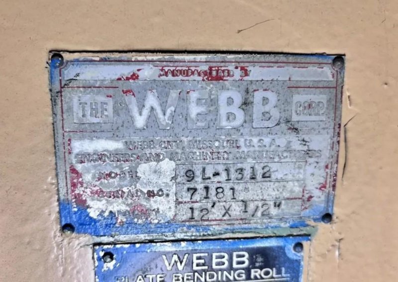 12' X 1/2" WEBB MODEL #9L-2A 3 ROLL INITIAL PINCH PLATE ROLL: YOBRO #25845