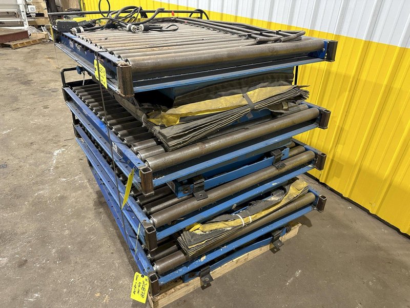 3,000 LBS X 48" X 48" ROTO-MAX HYDRAULIC SCISSOR LIFT TABLE W/ ROTARY LEWCO ROLLER CONVEYOR TOP, 110 VOLT: STOCK #20876