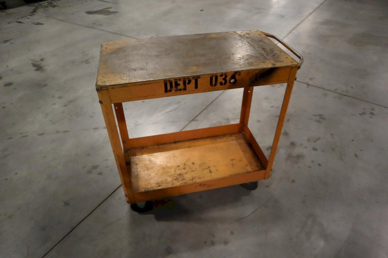 Metal Orange Rolling Shop Cart- Auction Item