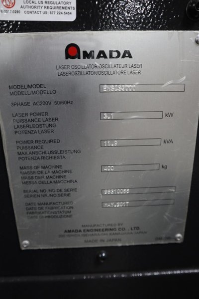 Amada Ensis 3015 AJ MII CNC Fiber Laser,  AMNC 3i Control, 3.1 KW, 120&quot; x 60&quot;, Pallet Shuttle, Fume Collector - NEW 2017- Auction Item