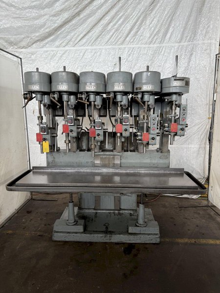 6-SPINDLE ALLEN VARIABLE-SPEED GANG DRILL PRESS. STOCK # 0550325