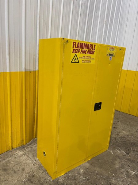 2 DOOR EAGLE FLAMMABLE MATERIALS STORAGE CABINET, 43” X 18” X 65” HIGH: YOBRO #24506