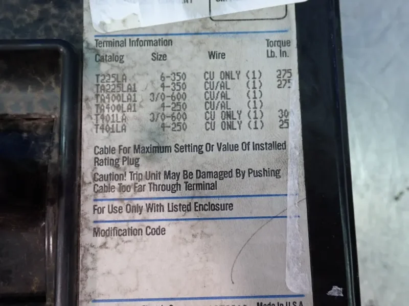 WESTINGHOUSE 300 AMPS CIRCUIT BREAKER   -  LCG3300F