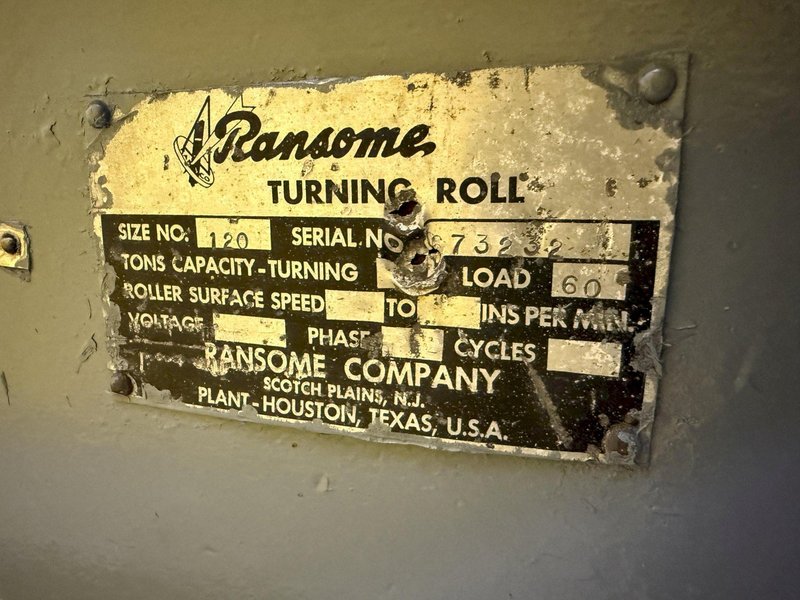 120 TON (240,000 LBS) RANSOME PANDJIRIS POWERED TANK TURNING ROLLS, POWER &amp; IDLER: STOCK #23144