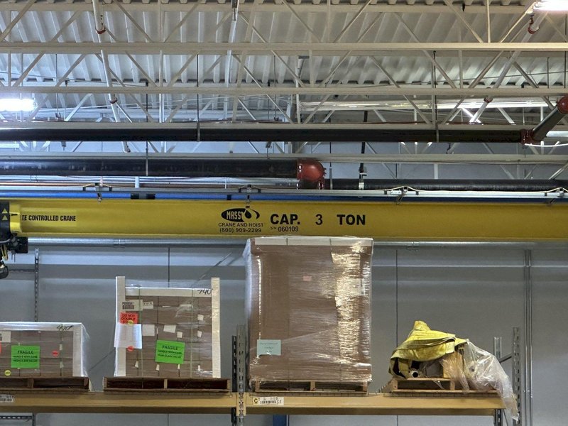 3 TON X 31' SPAN X 80' LONG X 14'  LIFT  MASS R&amp;M SINGLE GIRDER OVERHEAD CRANE SYSTEM, 2009: STOCK #23154