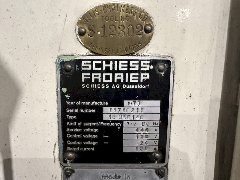 54" SCHIESS-FRORIEP VERTICAL TURRET LATHE (VTL), 66" TOTAL SWING: STOCK #18177