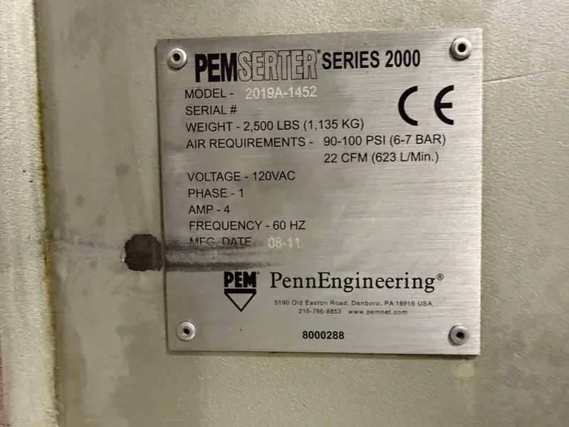 PEMSERTER Series 2000A 8 Ton Insertion Press Touchscreen 2011’ #8155