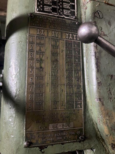 8' X 19" CINCINNATI BICKFORD RADIAL DRILL. STOCK # 036326