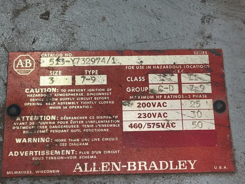 ALLEN-BRADLEY 25/30/50HP HAZARDOUS AREA ENCLOSURE  -  513-Y732974/1