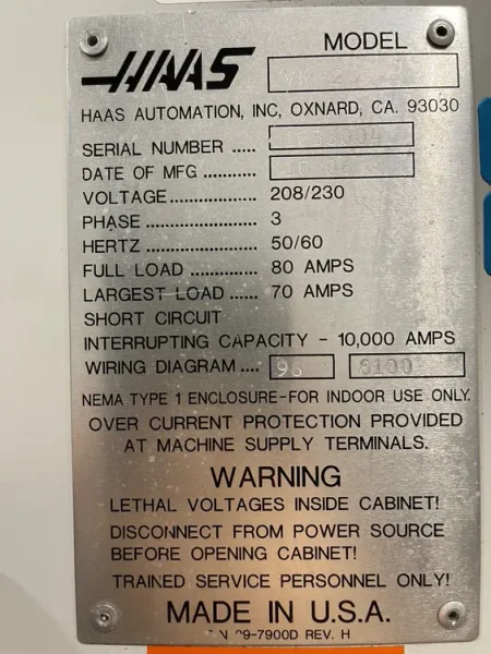 HAAS #VM-2 CNC Vertical Machining Center 2006’ HSM 4th USA Stock #7102