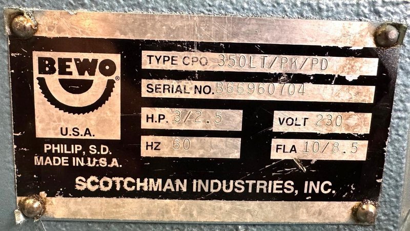 14&quot; Scotchman Cold Saw 350LT/PK/PD, Miter, 2&quot; Solid Rounds, Air Vise, PDF, Reconditioned