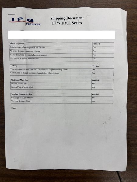 IPG SYS-MA-QW533SA00NCM2 Multi-Axis Fiber Laser Welding System, 2016