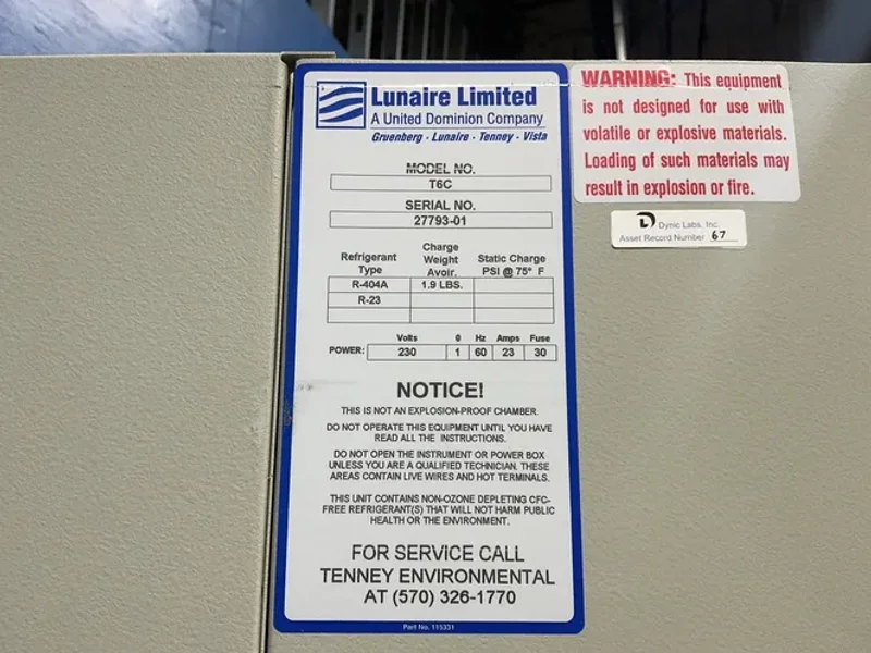 Lunaire Limited / Tenney Environmental 22”x18”x23” Environmental Chamber - T6c