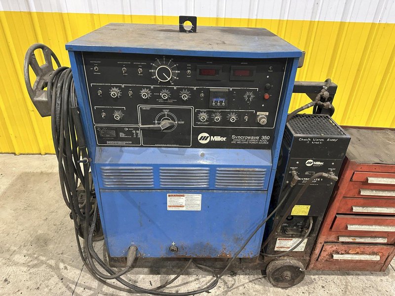 MILLER SYNCROWAVE 350 AC/DC WELDER WTIH WATER COOLER AND CART: STOCK 22275